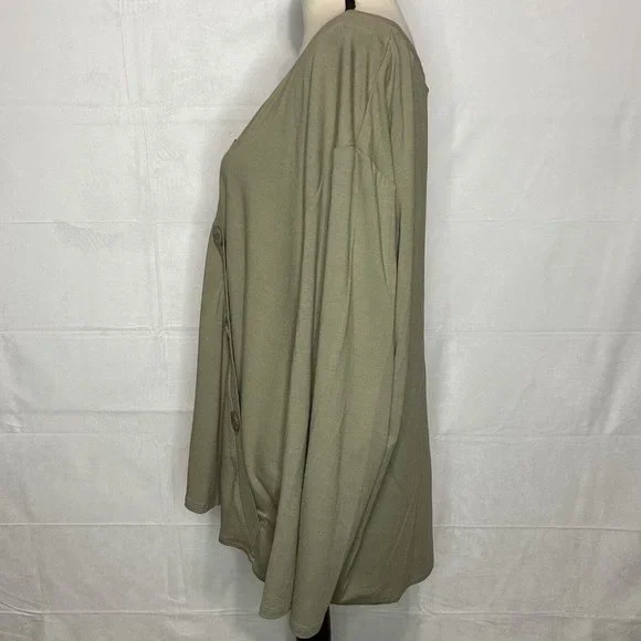 J Jill Stretch Womens Sz 3X Olive Green Faux Wrap Crossover Tunic Big Buttons - Picture 4 of 7